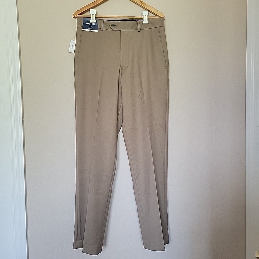 Stafford Mens 32x32 Travel Classic Fit Pants Stretch Waistband New Super Trouser